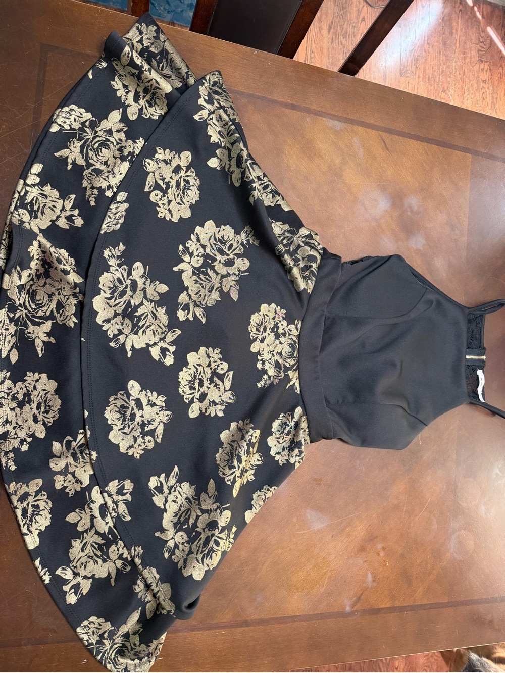 miami Black & Gold Floral Skater Skirt